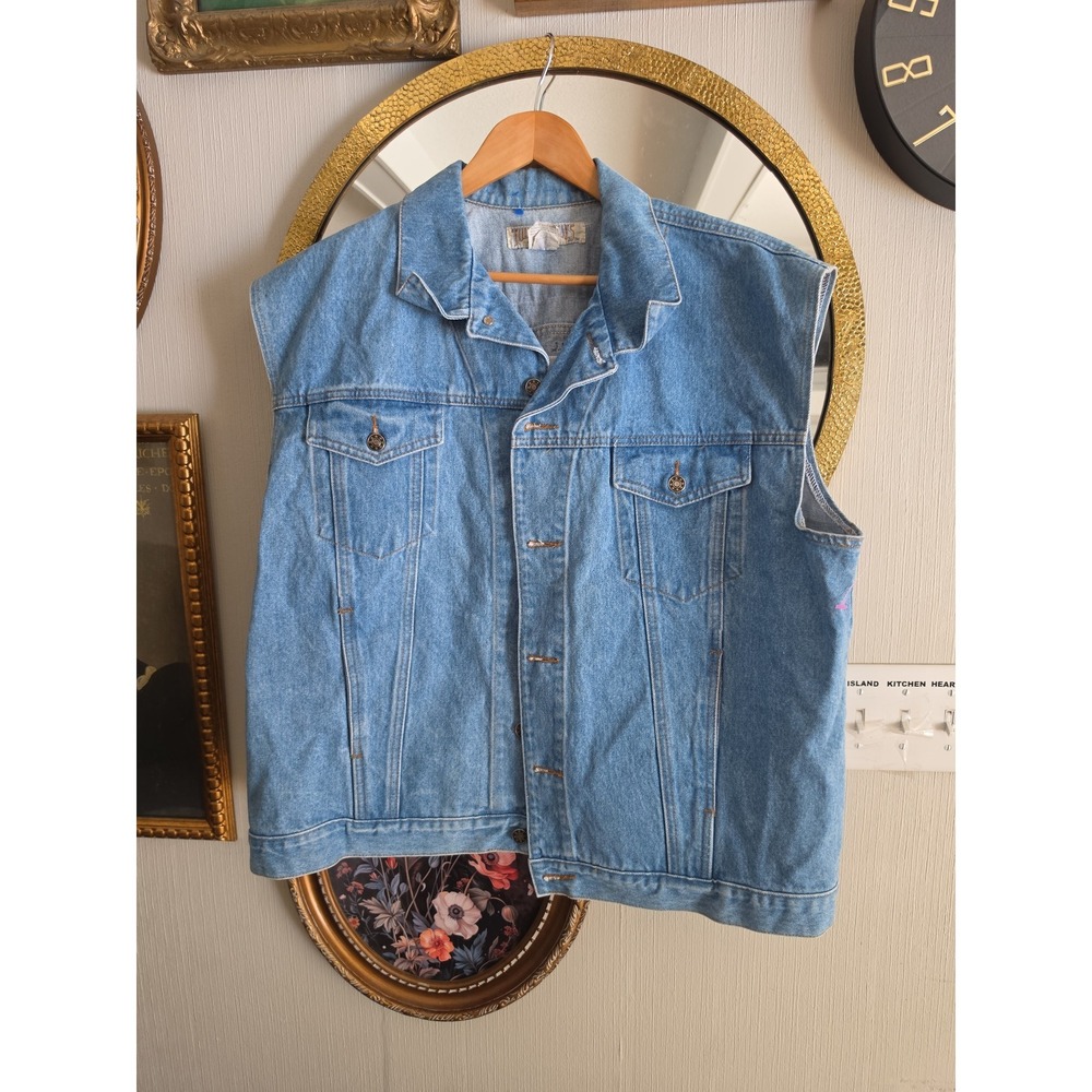 Vintage Carlos' N Charlie's jean vest jacket mens XL with embroidered work